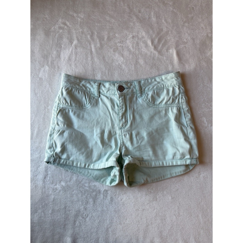 So - 100% Cotton Junior Cuff Shorts - Pastel Green - Stretch - Size 7 Preppy